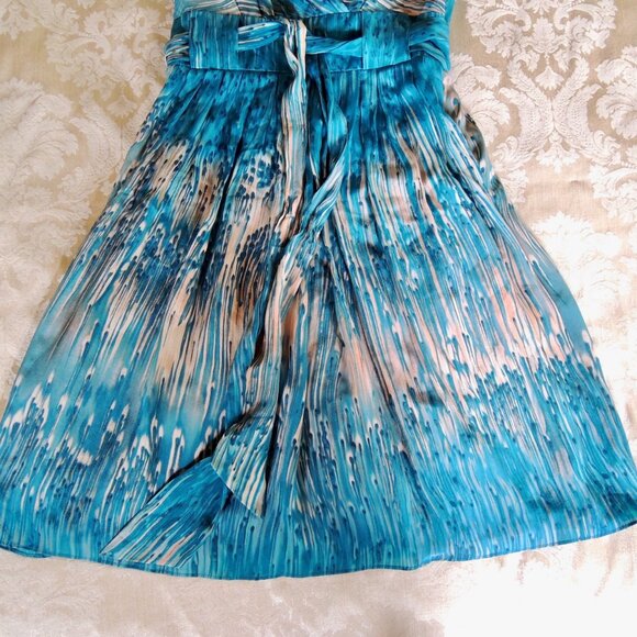 Anthro Lil Blue & Peach Caballo Falls 100% Silk Dress 4 - Picture 5 of 14